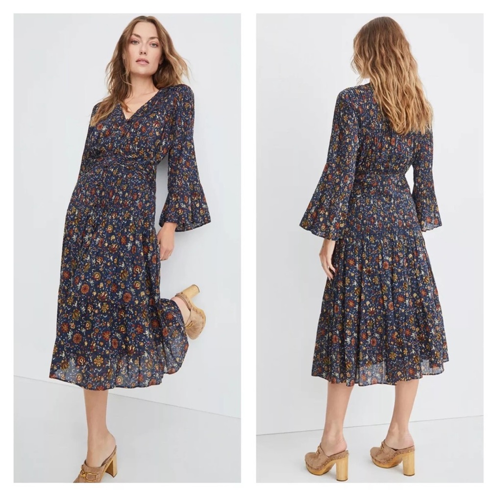Veronica Beard Shireen Pleated Floral Midi-Dress Ink color Size 2 NWOT Romantic - Picture 7 of 15